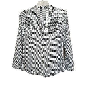 Express White Polka Dot Roll-Tab Sleeve Button-Up Top Size Large